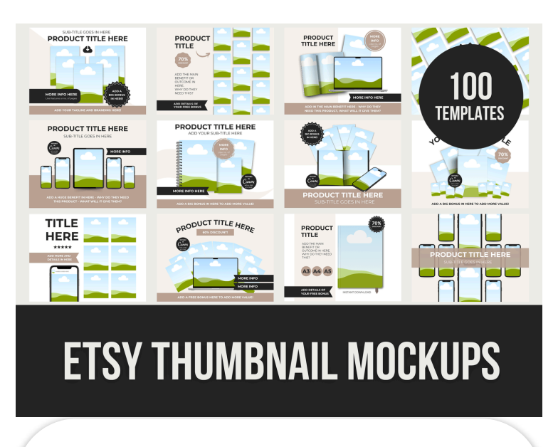Etsy Thumbnail Masterpack 2026 – 100+ Template Desain Mockup Profesional Siap Pakai di Canva